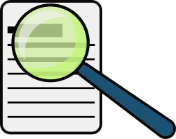 Icon showing a magnifying glass over text document