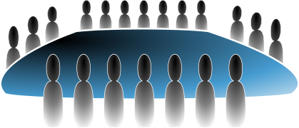 Icon showing a medium-sized community gathered around a table